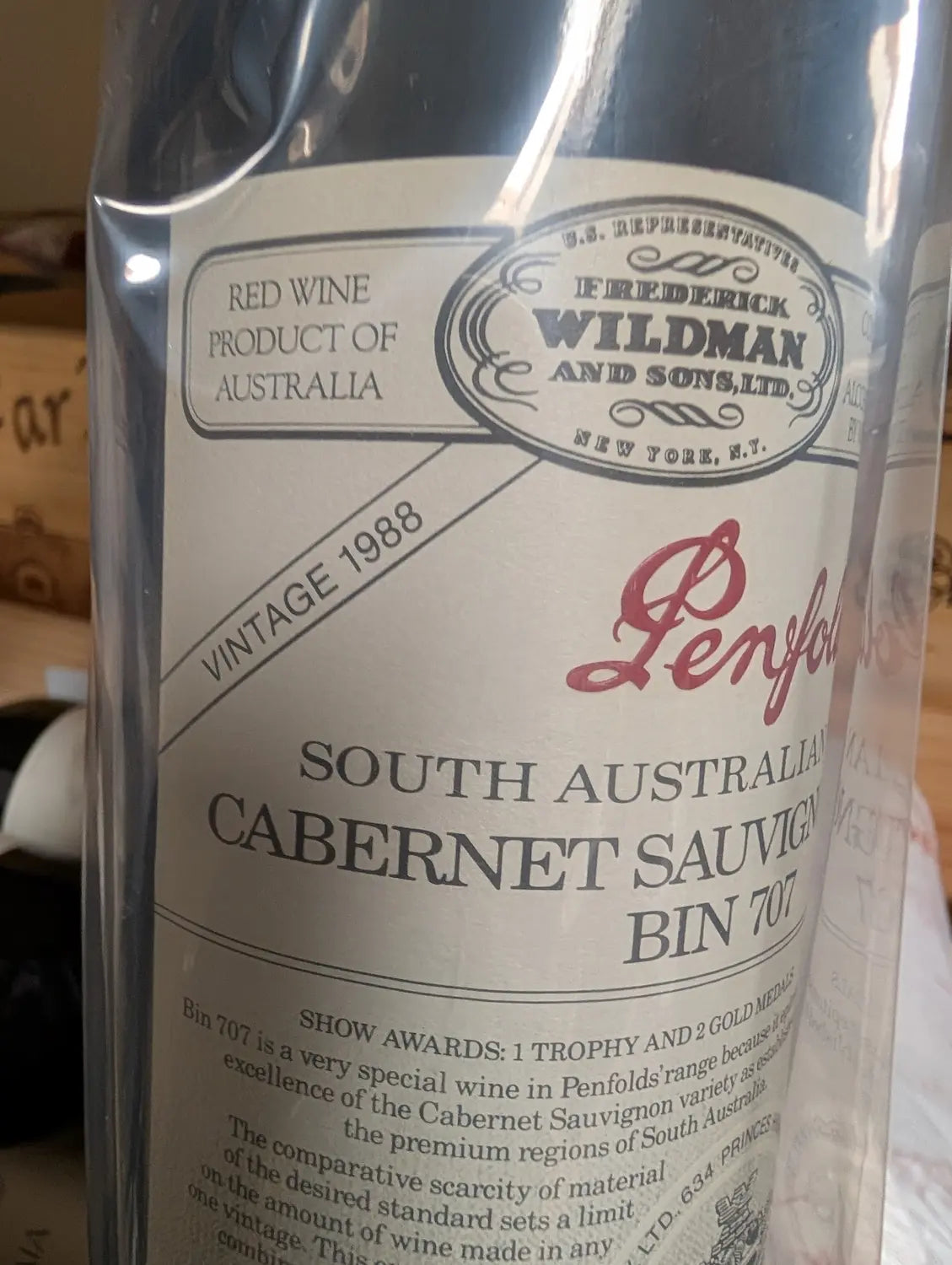 1988 Penfolds Bin 707 Cabernet Sauvignon wine South Australia sold by Angry Wine Merchant