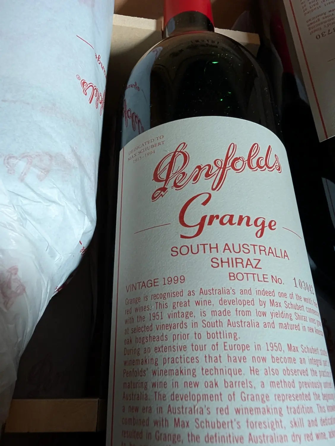 1999 Penfolds Grange Bin 95 wine South Australia Australia sold by Angry Wine Merchant