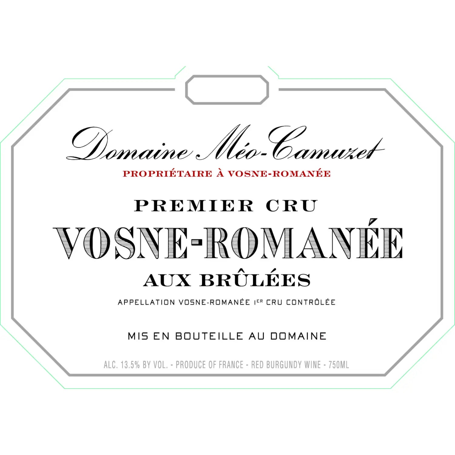 Meo Camuzet Aux Brulees Vosne Romanee Premier Cru wine label France sold by Angry Wine Merchant