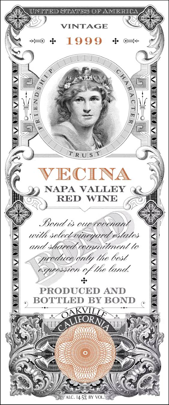 1999 BOND Vecina Cabernet Sauvignon wine label Napa Valley California sold by Angry Wine Merchant