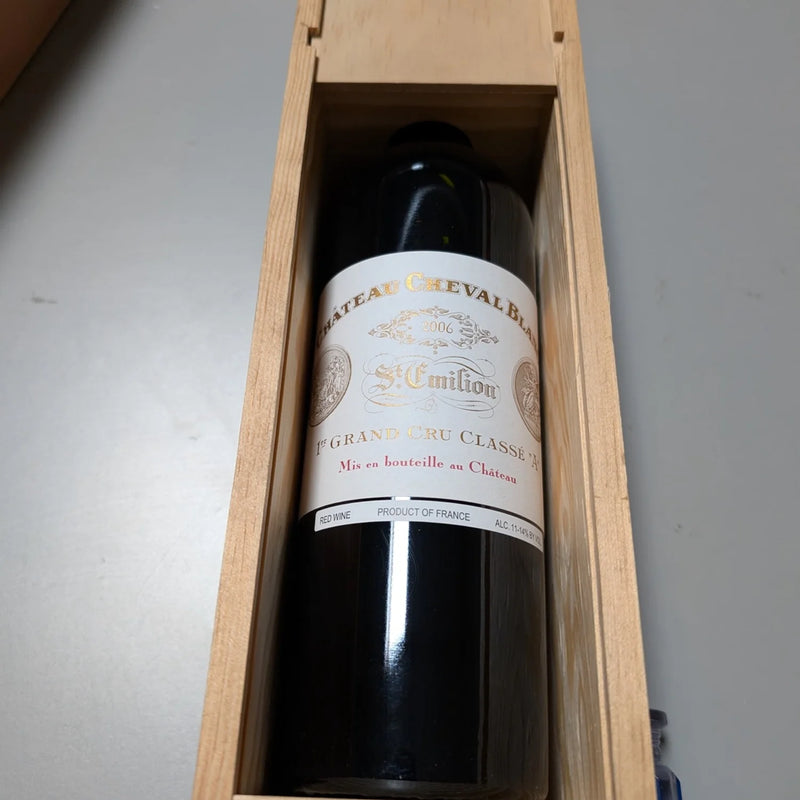 2006 Chateau Cheval Blanc wine bottle gift in case, Saint Emilion Bordeaux, sold by Angry Wine Merchant