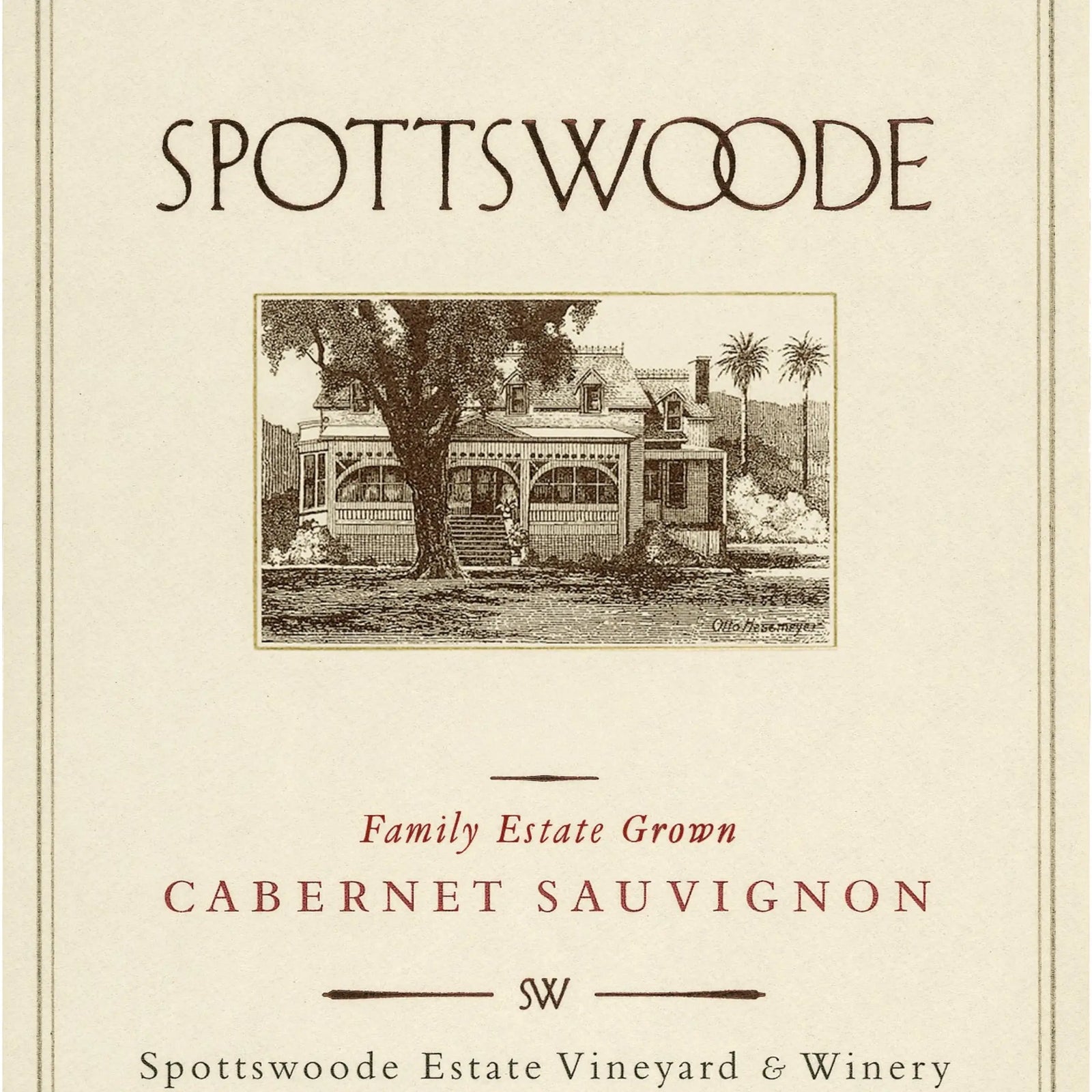 Spottswoode Estate Cabernet Sauvignon wine label St Helena Napa Valley California sold by Angry Wine Merchant