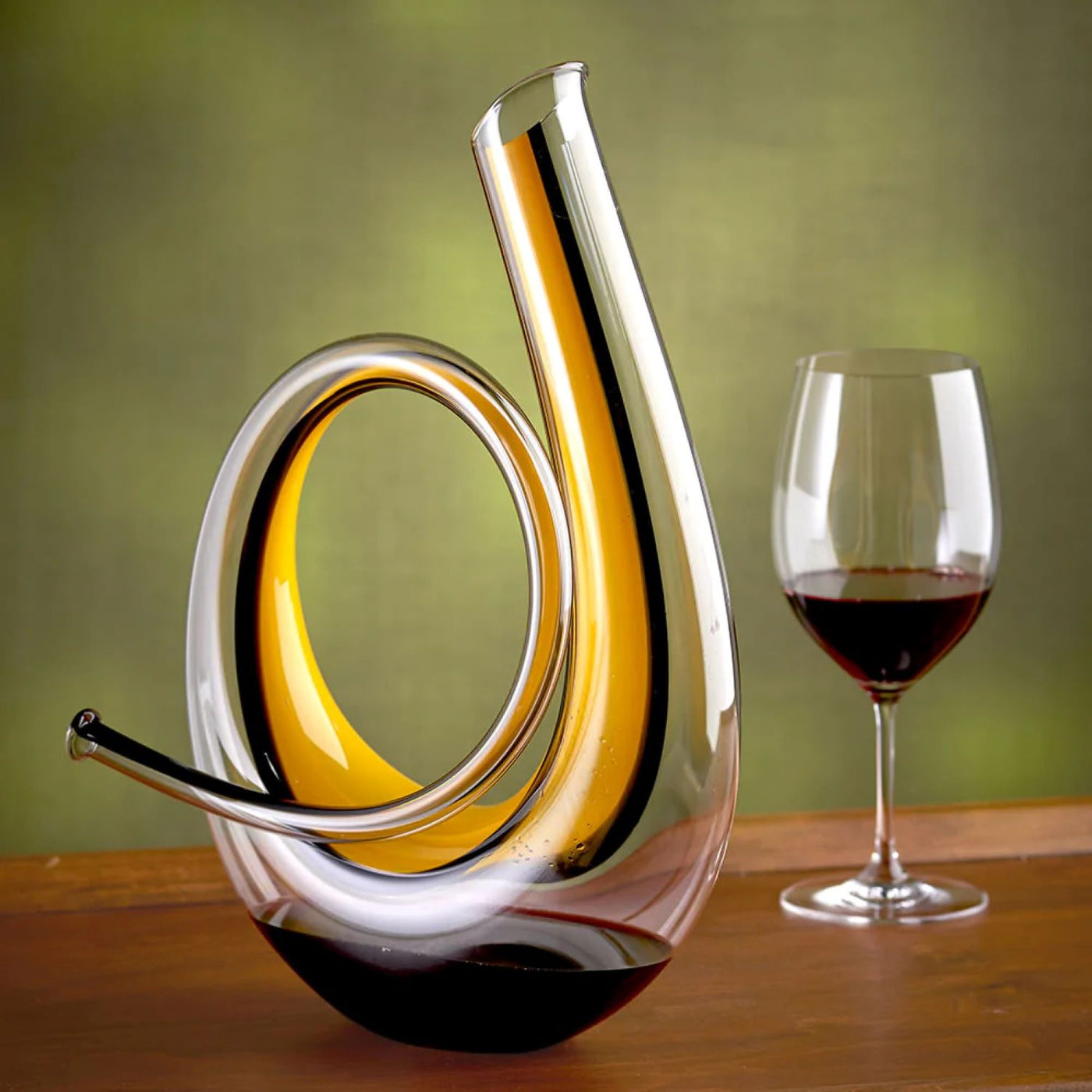Riedel Horn coiled wine decanter with glass
